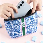 Personalized Chinoiserie Monogrammed Mahjong Tiles Pouch Makeup Bag with Initials Travel Accessory Christmas Birthday Gift for Mahjong Lovers