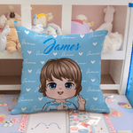Personalized Cute Kid Cartoon Character Throw Pillow Cover with Name Home Decor Christmas Birthday Gift for Boys Girls