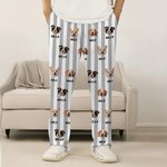Personalized Dog Cat Face Photo Multicolor Striped Pajama Pants with Name Drawstring Waist Birthday Anniversary Gift for Women Men Pet Lovers