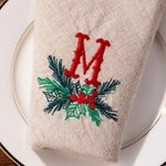 Personalizzato ricamato vischio Vintage iniziale lino tovagliolo quadrato riutilizzabile tavolo decorazione regalo di Natale per Hostess famiglia amici