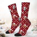 Personalised Funny 1-3 Face Photos Christmas Hat Comfortable Mid-Calf Socks Daily Use Christmas Gift for Couples Family Pet Owners