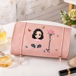 Personalised Birth Flower Cartoon Character 4-In-1 PU Leather Makeup Bag with Name Travel Essentials Wedding Party Birthday Gift for Women