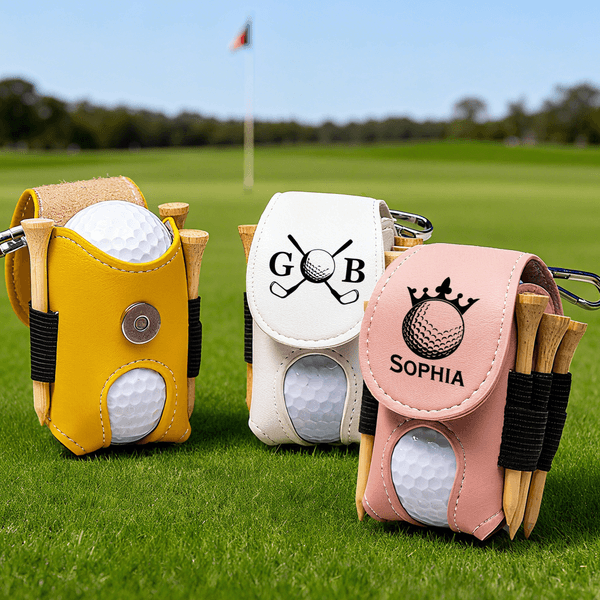 Personalised Multicolor PU Leather Monogrammed Initial Name Golf Ball & Tee Holder Sport Accessories Birthday Gift for Golf Players