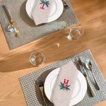 Personalizzato ricamato vischio Vintage iniziale lino tovagliolo quadrato riutilizzabile tavolo decorazione regalo di Natale per Hostess famiglia amici