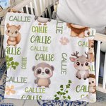 Personalized Multicolor Cute Forest Animal Soft Throw Blanket with Name Children's Day Christmas Gift for Boys Girls