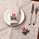 Personalizzato ricamato vischio Vintage iniziale lino tovagliolo quadrato riutilizzabile tavolo decorazione regalo di Natale per Hostess famiglia amici