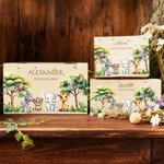 Personalized Cartoon Jungle Animals Wooden Memory Storage Box with Name and Text Birthday Baby Shower Gift for Newborn Parent