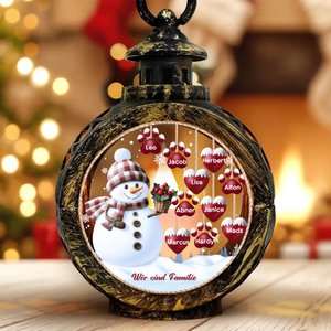 Personalisiertes Schneemann LED-Kerze Ornament mit 1–14 Namen Herz oder Pfotenabdruck Weihnachtsdeko Geschenk für Familie