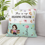 Personalised Birth Flower Cartoon Reading  Character Multicolour Cushion Cover with Name Home Decor Birthday Gift for Family Bookworms