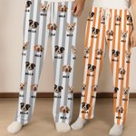 Personalized Dog Cat Face Photo Multicolor Striped Pajama Pants with Name Drawstring Waist Birthday Anniversary Gift for Women Men Pet Lovers