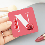 Personalised Birth Flower Double-Sided 1X 2X PU Leather Makeup Mirror with Initial and Name Birthday Wedding Anniversary Gift for Women Girls