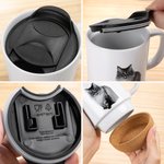 Taza de Cerámica con Tapa y Base de Madera Personalizada Retrato de Perro y Gato 13oz Regalo de Simpatía para los Amantes de las Mascotas en Memoria de su Pérdida
