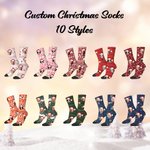 Personalised Funny 1-3 Face Photos Christmas Hat Comfortable Mid-Calf Socks Daily Use Christmas Gift for Couples Family Pet Owners