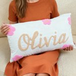 Personalized Punch Needle Daisy Name Throw Pillow Cover Nursery Decor Baby Shower Birthday Gift for Kids