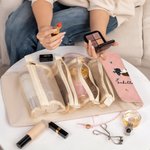 Personalised Birth Flower Cartoon Character 4-In-1 PU Leather Makeup Bag with Name Travel Essentials Wedding Party Birthday Gift for Women