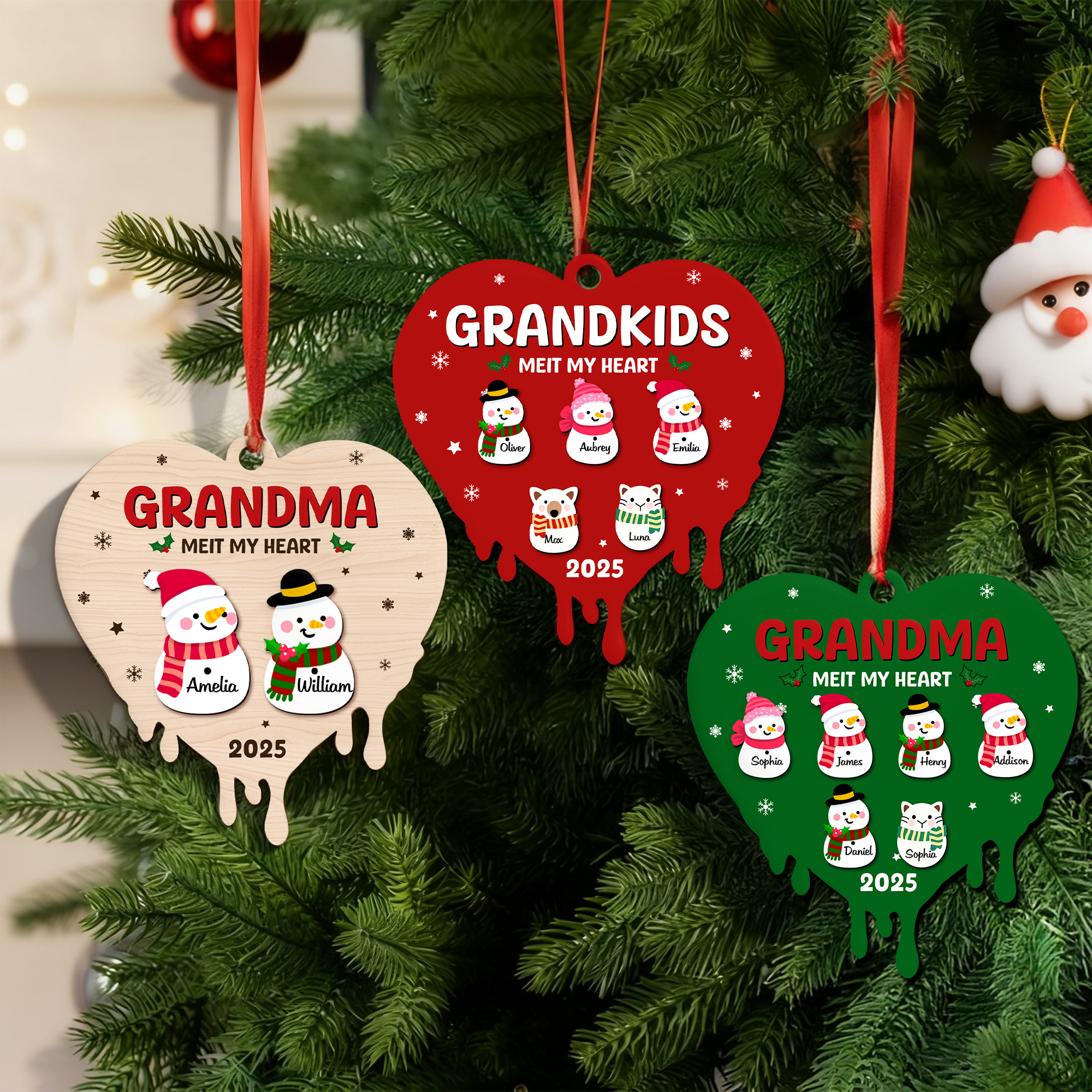 Personnalisé 1-8 Bonhommes de neige flocon de neige ornement en bois aimant frigo avec nom et texte Décoration de la maison Cadeau de Noël pour la famille Amis