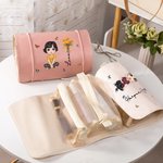 Personalised Birth Flower Cartoon Character 4-In-1 PU Leather Makeup Bag with Name Travel Essentials Wedding Party Birthday Gift for Women
