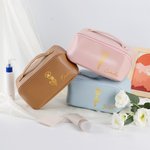 Personalised Birth Flower PU Leather Makeup Bag with Name Birthday Anniversary Gift for Her