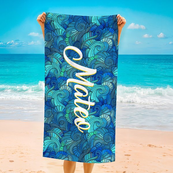 Personalized Waves Tie Dye Quick Dry Beach Towel with Name Travel Essentials Beach Party Birthday Gift for Women Men