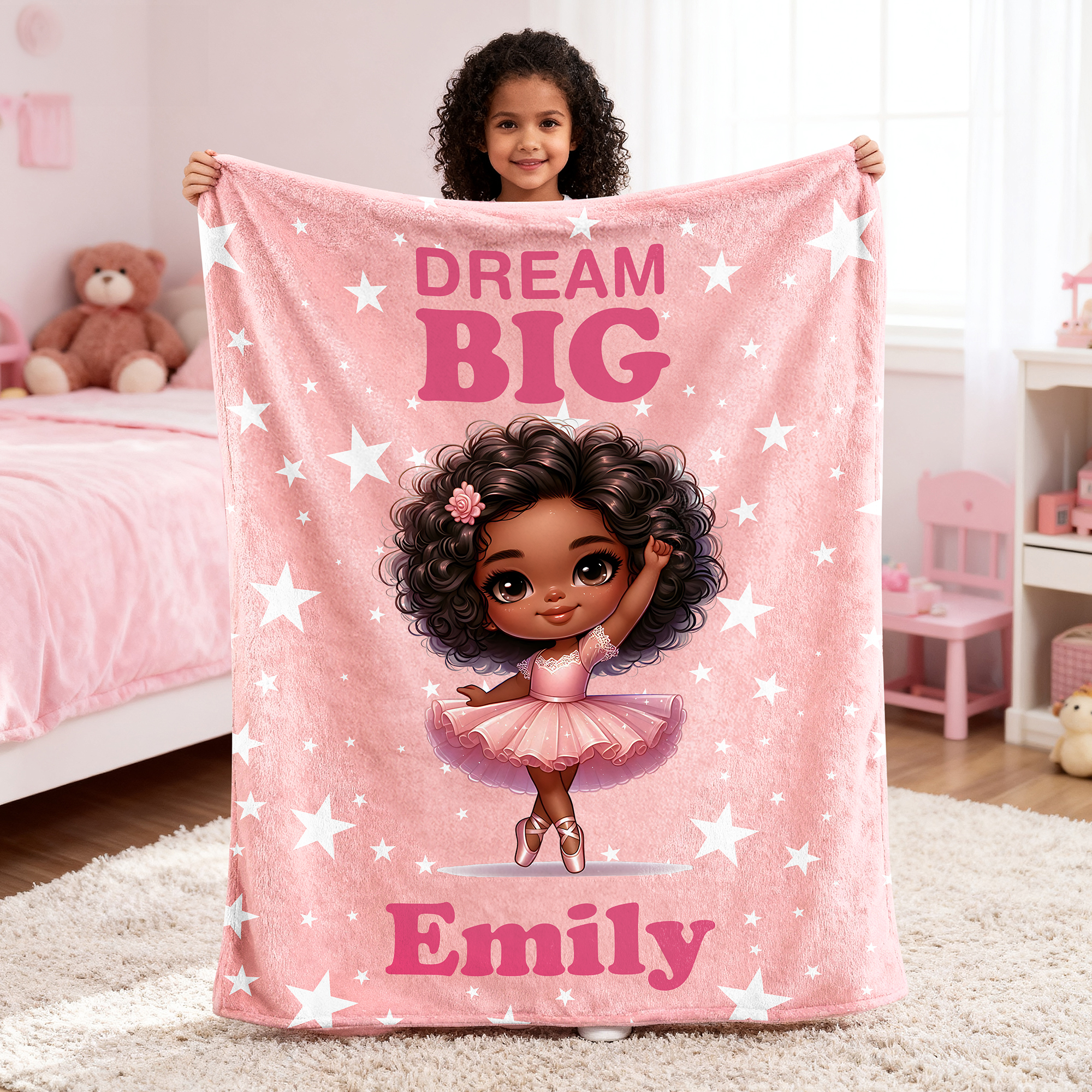 Couverture personnalisée Multicolore Cartoon Dream Big Black Boy Girl Soft Throw Blanket with Name Home Decor Christmas Birthday Gift for Kids