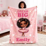Personalised Cartoon Dream Big Black Boy Girl Soft Throw Blanket with Name Home Decor Christmas Birthday Gift for Boys Girls