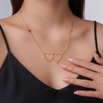 Personalised Double Heart Interlocking Necklace with Birthstone and Name Birthday  Christmas Mother's Day Gift for Mom Wife