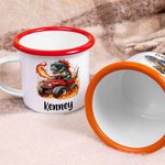 Personalised Dinosaur Lorry Multicolour 12 oz Enamel Mug with Name Birthday Christmas Gift for Kids Dinosaur Lorry Lovers