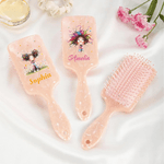 Personalised Cute Cartoon Quirky Girl Paddle Air Cushion Comb with Name and Handle Ribbon Makeup Tool Christmas Birthday Gift for Women Girls