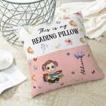 Personalised Birth Flower Cartoon Reading  Character Multicolour Cushion Cover with Name Home Decor Birthday Gift for Family Bookworms