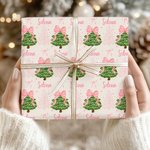 Personalisierte Coquette Bogen rosa Weihnachtsbaum Geschenkpapier mit Namen Geschenk Dekoration Weihnachten Party Favors für Mädchen