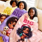 Personalised Cartoon Dream Big Black Boy Girl Soft Throw Blanket with Name Home Decor Christmas Birthday Gift for Boys Girls