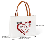 Personalized Heart Shape 1-16 Family Kids Names Canvas Handbag with Title Birthday Mother's Day Christmas Gift for Moms Grandmas