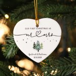 Personalised Heart-Shaped Mr Mrs Ceramic Christmas Ornament with Name and Date Home Decor First Christmas Keepsake Gift for Couples