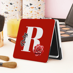 Personalised Birth Flower Double-Sided 1X 2X PU Leather Makeup Mirror with Initial and Name Birthday Wedding Anniversary Gift for Women Girls
