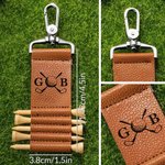 Personalized Golf Theme Monogram Initial PU Leather Golf Tee Holder Bag Tag with Name and 5 Pcs Bamboo Tees Birthday Gift for Golf Player