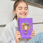 Personalized Cute Cartoon Quirky Girl A5 Spiral Notebook with Name and 120 Lined Pages Christmas Birthday Gift for Women Girls