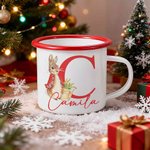 Personalised Cute Easter Peter Rabbit Bunny 12oz Enamel Mug with Initial and Name Christmas Back to School Birthday Gift for Kids