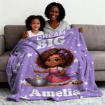 Personalised Cartoon Dream Big Black Boy Girl Soft Throw Blanket with Name Home Decor Christmas Birthday Gift for Boys Girls