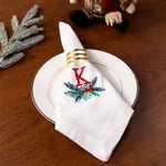 Personalizzato ricamato vischio Vintage iniziale lino tovagliolo quadrato riutilizzabile tavolo decorazione regalo di Natale per Hostess famiglia amici