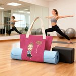 Personalised Birth Flower Cartoon Character Yoga Mat Tote Bag with Name Yoga Accessories Travel Birthday Christmas Gift for Women Yoga Lovers