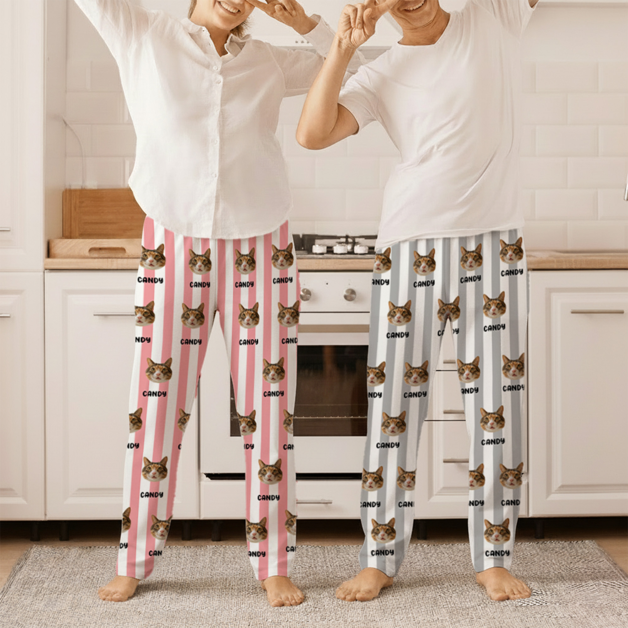 Pyjama à rayures multicolores avec nom et cordon de serrage à la taille Cadeau d'anniversaire pour les femmes et les hommes Pet Lovers