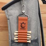 Personalized Golf Theme Monogram Initial PU Leather Golf Tee Holder Bag Tag with Name and 5 Pcs Bamboo Tees Birthday Gift for Golf Player