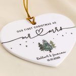 Personalised Heart-Shaped Mr Mrs Ceramic Christmas Ornament with Name and Date Home Decor First Christmas Keepsake Gift for Couples