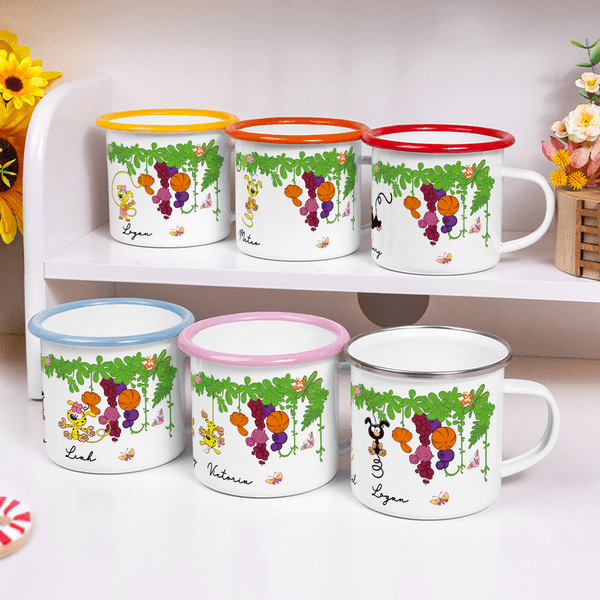 Multicolor Cute Long Tailed Marsupilami 12 oz Enamel Mug with Name Daily Use Outdoor Activities Birthday Gift for Kids | Callie × Marsupilami®