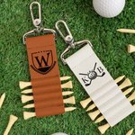 Personalized Golf Theme Monogram Initial PU Leather Golf Tee Holder Bag Tag with Name and 5 Pcs Bamboo Tees Birthday Gift for Golf Player
