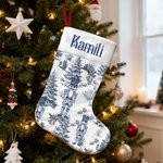 Personalized Toile De Jouy Santa Claus Reindeer Nutcracker Christmas Stocking with Name Home Decor Christmas Gift for Kids Family Friends