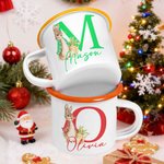 Personalised Cute Easter Peter Rabbit Bunny 12oz Enamel Mug with Initial and Name Christmas Back to School Birthday Gift for Kids