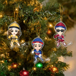 Henkilökohtainen Jääkiekko Urheilu Cartoon Character Akryyli Ornamentti nimi ja numero Home Tree Decor joululahja Jääkiekko pelaaja