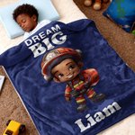 Personalised Cartoon Dream Big Black Boy Girl Soft Throw Blanket with Name Home Decor Christmas Birthday Gift for Boys Girls