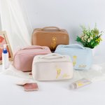 Personalised Birth Flower PU Leather Makeup Bag with Name Birthday Anniversary Gift for Her